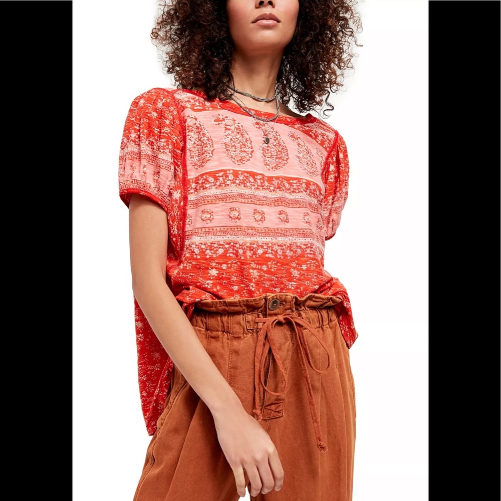 Free People Red Patterned Top